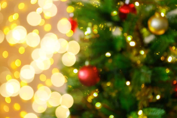 Decorated Christmas Tree Soft Yellow Lights Bokeh Effect Background Festive — Stock Photo, Image