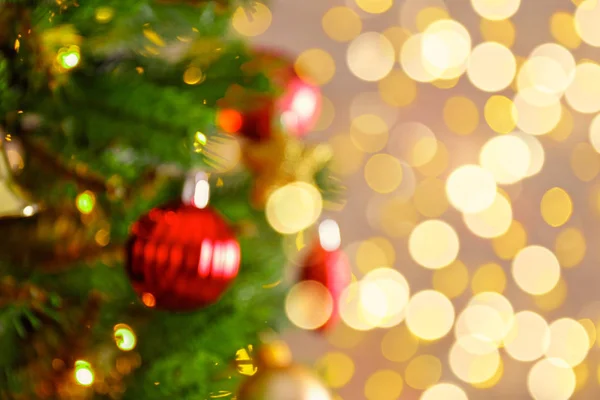 Decorated Christmas Tree Soft Yellow Lights Bokeh Effect Background Festive — Stock Photo, Image