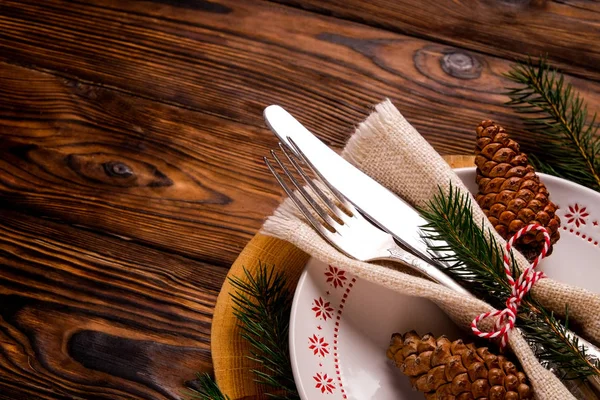 Christmas Table Setting Conceptual Design Fork Knife Festive Attributes New — Stock Photo, Image