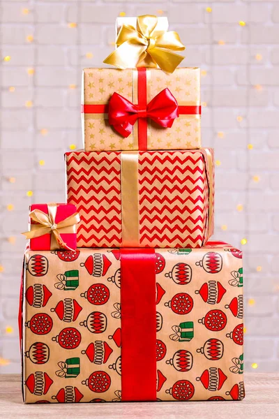 Christmas Preparation Concept Stack Different Colorful Presents Every Family Membet — Stock Photo, Image