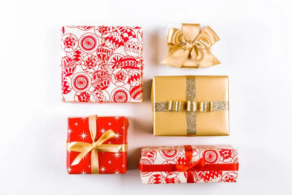 Weihnachtsvorbereitungskonzept Layout Komposition Mit Traditionellen Festlichen Attributen Geschenken Neujahr Oder — Stockfoto