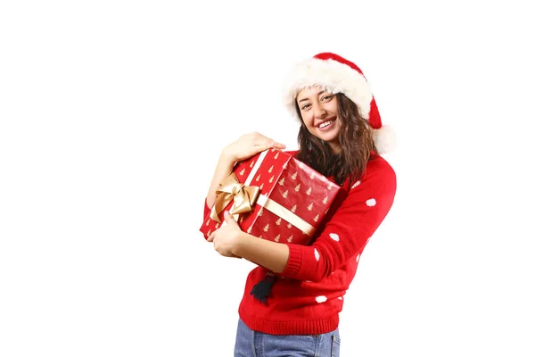 Bella Giovane Donna Sorridente Che Indossa Maglione Lavorato Maglia Che — Foto Stock