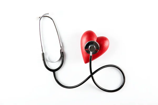 Bewusstsein Für Herzkrankheiten Und Präventionskonzept Stethoskop Und Rotes Herz Auf — Stockfoto