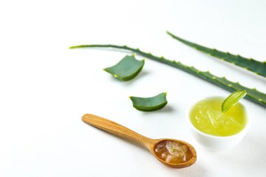 Aloe yaprakları cilt beslenme kavramı olarak düz yatıyordu kompozisyon koydu.