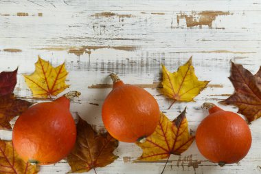 Desenli yüzeyde sembolik nesnelerle sonbahar arkaplanları.