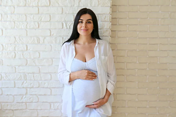 Ritratto Giovane Bella Donna Nel Terzo Trimestre Gravidanza Primo Piano — Foto Stock