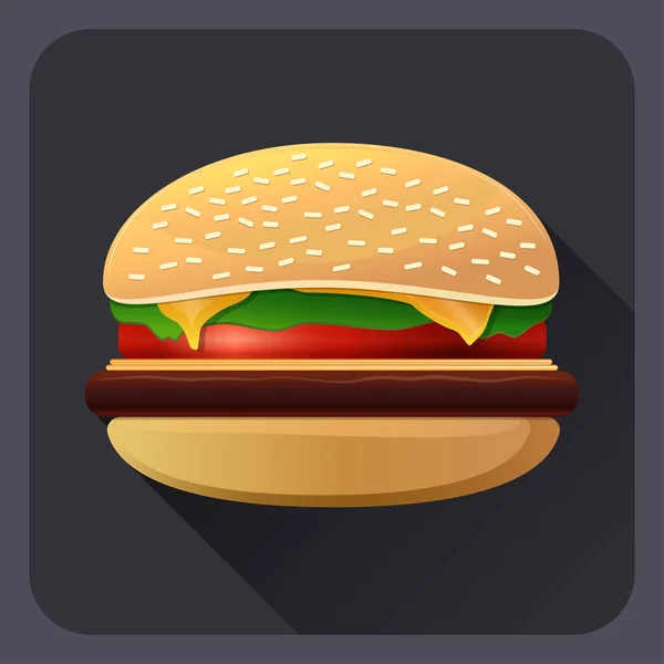 Vektorové kreslení hamburger se sýrem, rajčaty, kotleta, hlávkový salát, cibule, okurka v ploché kreslený styl. — Stockový vektor