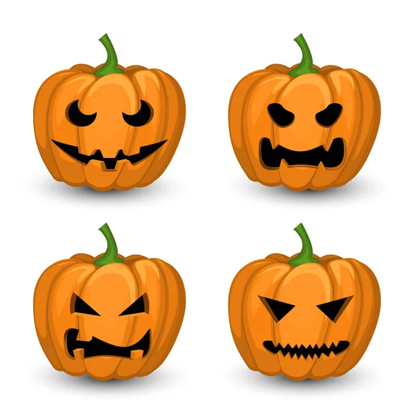 Un conjunto de cuatro calabazas malvadas para la celebración de Halloween con diferentes emociones oscuras . — Vector de stock
