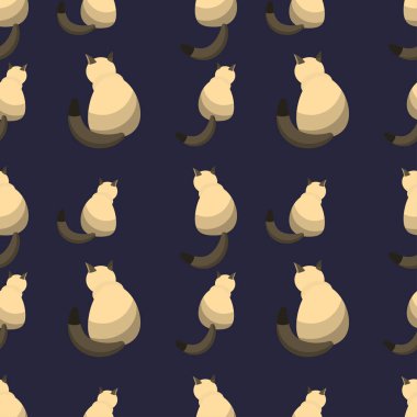 Oturma kedi Siyam doğurmak karanlık bir arka plan üzerinde seamless modeli.