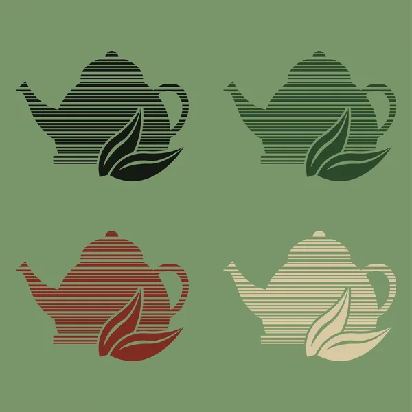 Set of 4 icons of stylized teapots with different teas — Stock Vector