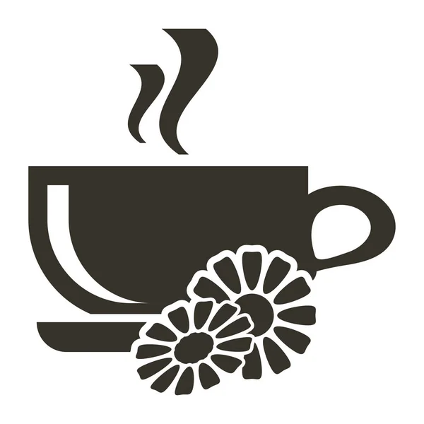 Xícara Chá Quente Com Sabor Camomila Logotipo Estilo Plano Sobre —  Vetores de Stock