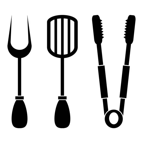 Ensemble d'outils de barbecue noirs icônes sur fond blanc . — Image vectorielle