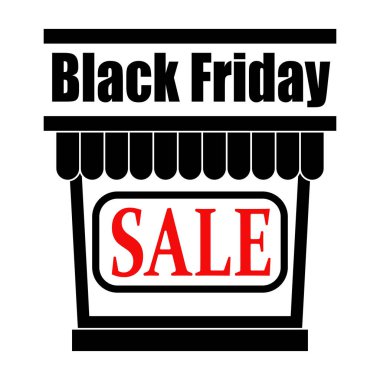 Black Friday Satış Günü Logosu. Satış simgesini saklayın. Vitrin siyah kelimeleri ile merkezinde Satış.
