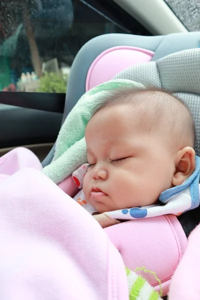 beautiful baby sleeping in car seat