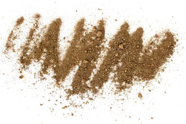 Beyaz arka planda kirli toprak. Doğal toprak dokusu