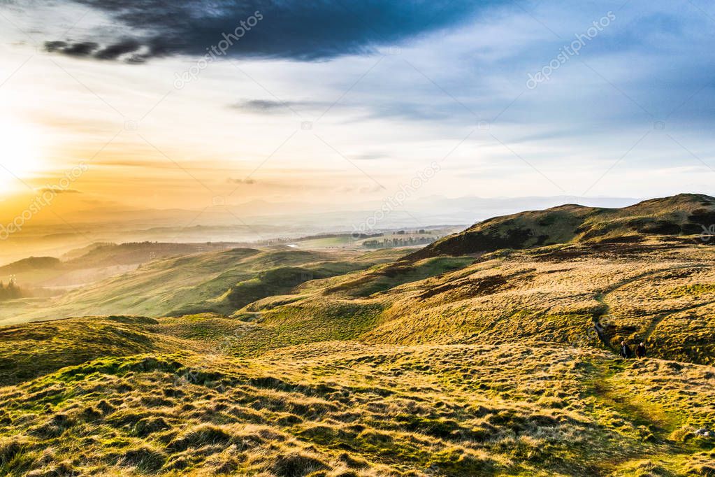 Sunset over the Castle Law hillfort in the Scottish Highlands