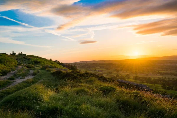 Tramonto Ilkley Moor Yorkshire — Foto Stock