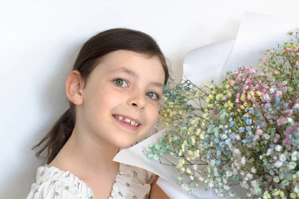 Little Girl Colourful Flowers — Stock Photo, Image