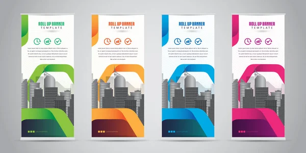 Business Roll Banner Ständer Design Mit Verschiedenen Farbvorlagen Vektorillustration — Stockvektor