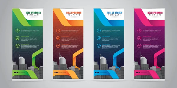 Business Roll Up Banner Standee Design con 4 vari modelli di colore. Illustrazione vettoriale . — Vettoriale Stock