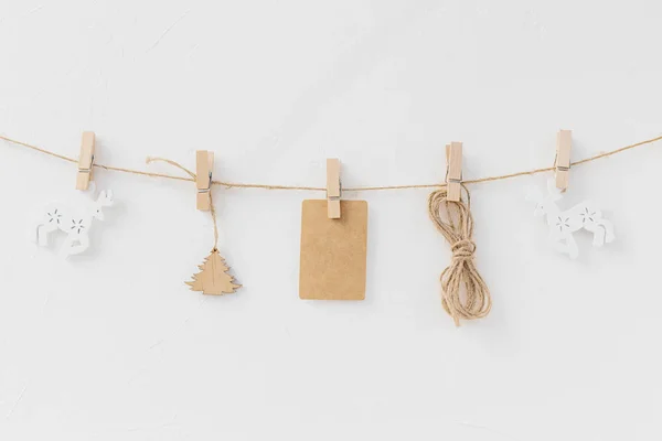 Scandinavian Christmas Composition Craft Elements Pinned Twine Front View — Stock Photo, Image