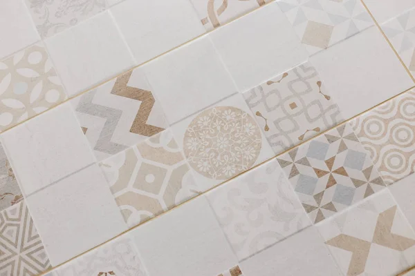 Patchwork ceramic tile pattern scandinavian style. Bathroom wall design