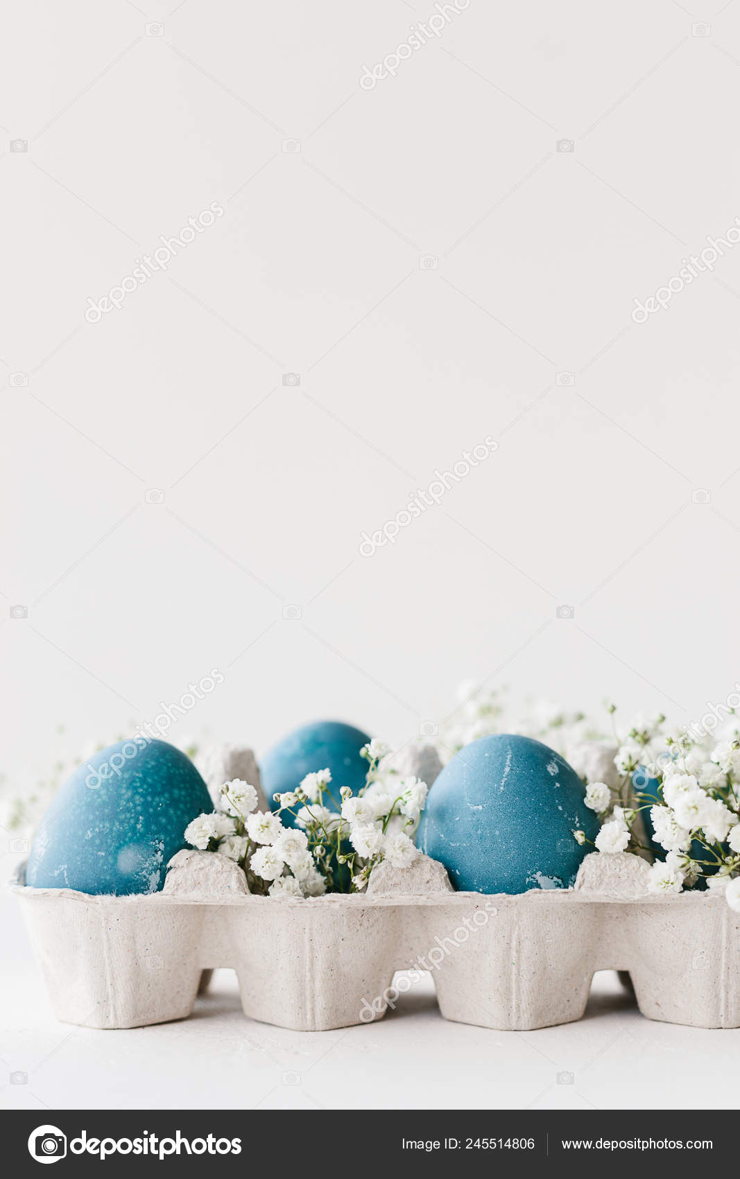 Blue Natural Colored Easter Eggs Tray Small White Flowers Baby