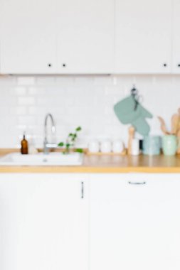 İskandinav tarzında beyaz mutfak görüntüleyin