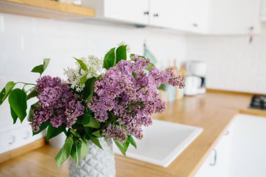 İskandinav tarzında modern beyaz mutfak.