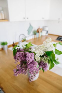 İskandinav tarzında modern beyaz mutfak.