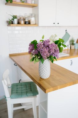 İskandinav tarzında modern beyaz mutfak.