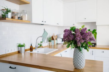 İskandinav tarzında modern beyaz mutfak.