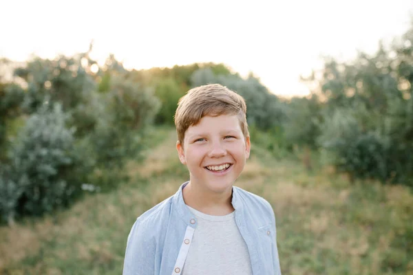 Portrait Teen Boy Yyung Boy Enjoys His Time Field — Stock Photo, Image