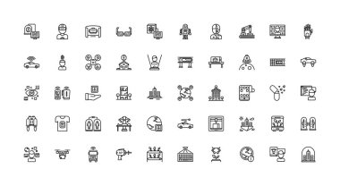 Beyaz zemin üzerine gelecekteki simgeleri anahat