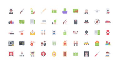 Beyaz arka plan üzerinde renkli mafya simgeleri