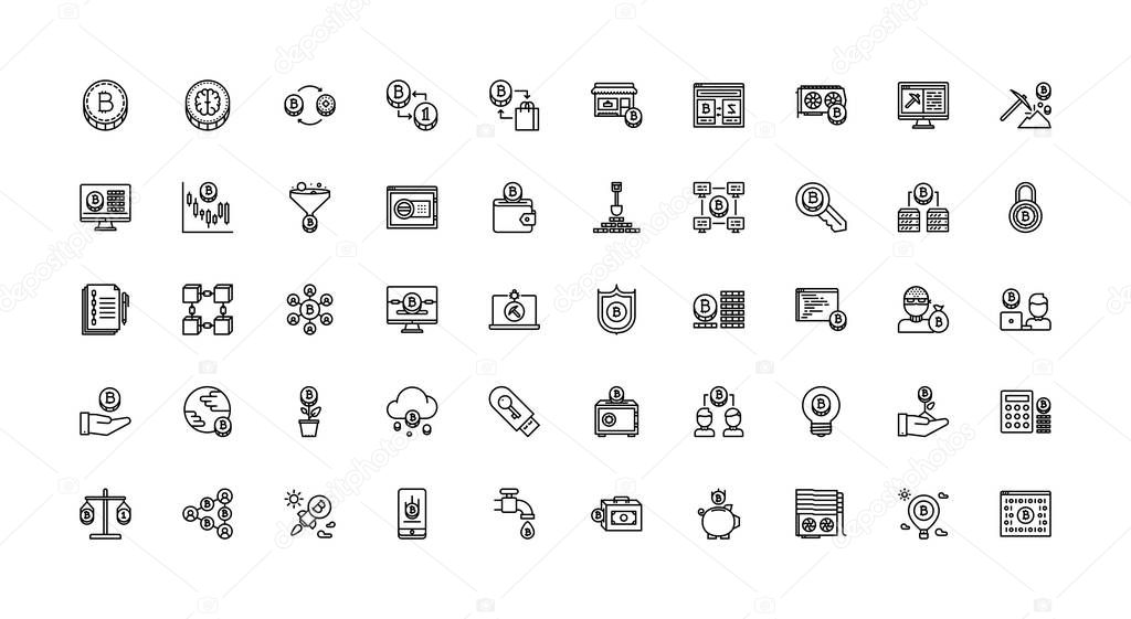 Outline blockchain icons on white background