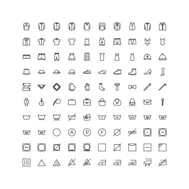 Beyaz arka plan üzerinde elbise simgeleri anahat