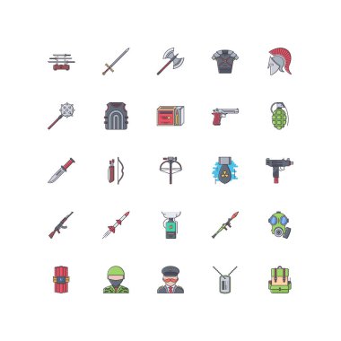 Beyaz arka plan üzerinde renkli savaş simgeleri