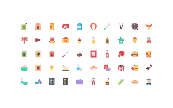 Color food icons on white background