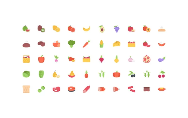 Color food icons on white background