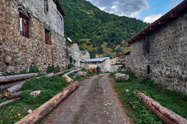 Pueblo Georgiano Svaneti Casas Piedra Campo — Foto de Stock