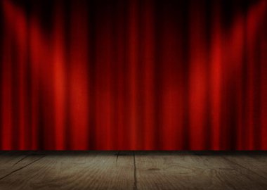 Kırmızı sahne arka planı. Stüdyo şablonu. Kırmızı sahne arka planı klasik tarzda. 3d illüstrasyon.