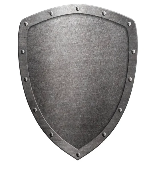 Starý Kovový Středověký Štít Izolovaný Bílém Bezpečnostní Symbol Ilustrace — Stock fotografie