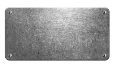 Çelik plaka dokusu. Eski metal arka plan, perçinler beyaz 3D resimde izole edilmiş.