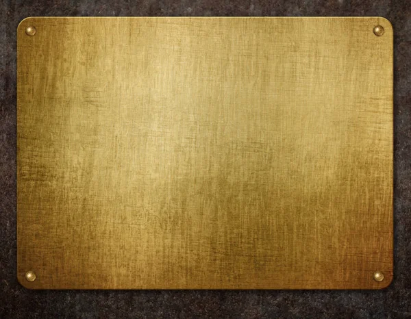 グリンジの背景にリベット付きの金色の金属板 3Dイラスト — ストック写真