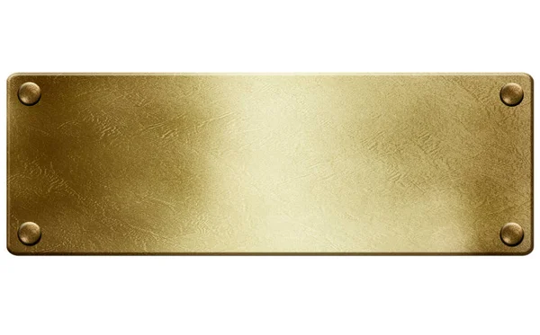 Placa Metal Dourado Com Rebites Sobre Fundo Branco Ilustração — Fotografia de Stock