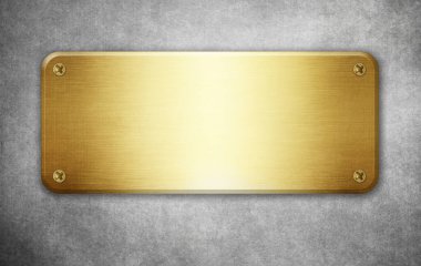 Teknoloji tasarımı için gri arka planda perçin kaplı altın metal plaka 3D illüstrasyon 