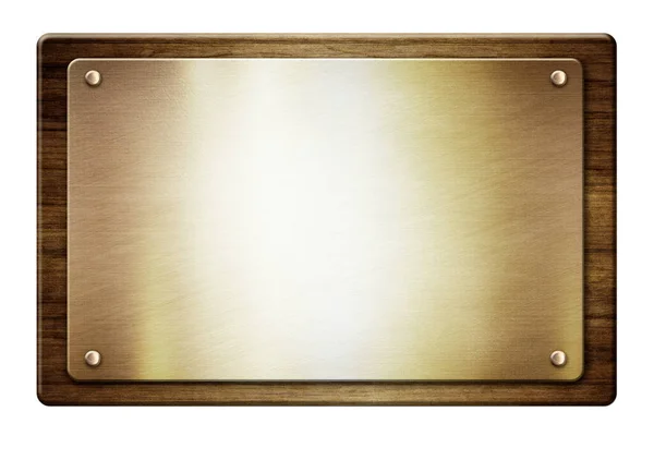 Altın metal plakalı ahşap çerçeve.
