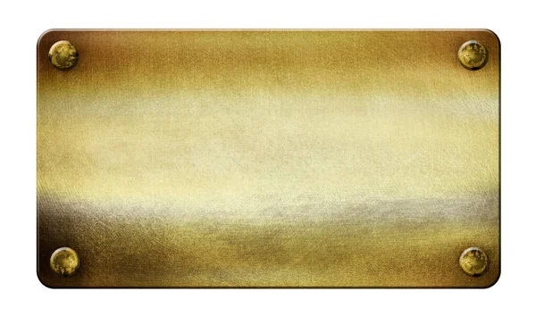 Guld Metallplatta Med Nitar Isolerad Vit Bakgrund Illustration — Stockfoto