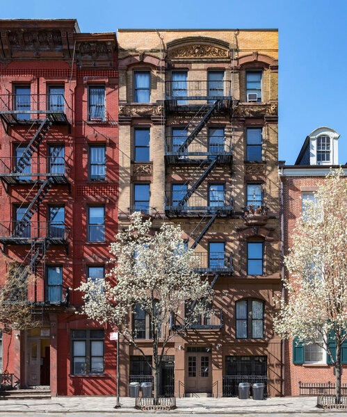 New York City in Spring - Historic buildings on Stuyvesant Street in the East Village of Manhattan
